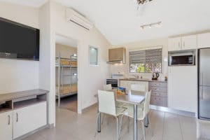Kitchen area of an Alfresco Cabin at Brisbane Holiday Village