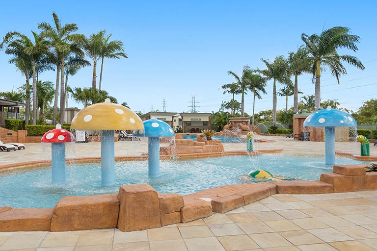Side view of the Kiddie Splash Pool at Brisbane Holiday Village