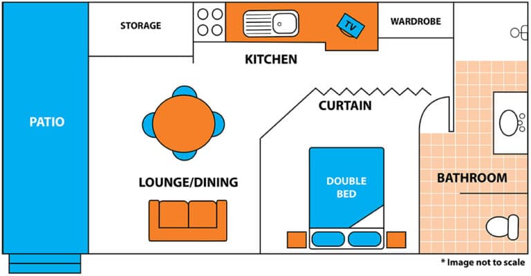 Floor plan of a 1 bedroom short term cabin