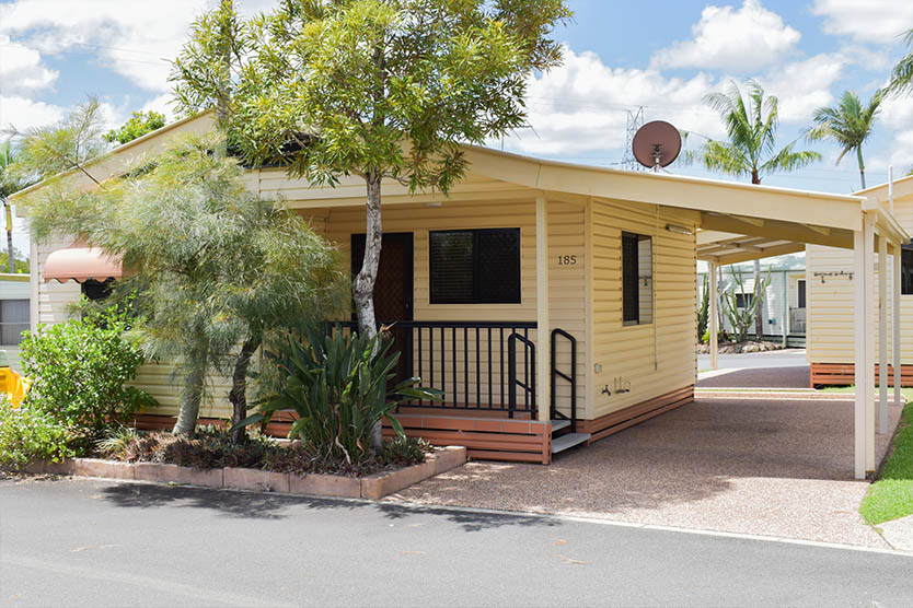 Front, outside view of a 2 bedroom long term villa at Brisbane Holiday Village