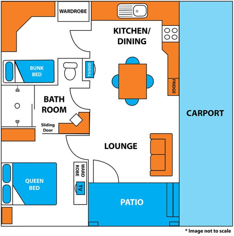 Floor plan of a 2 bedroom short term cabin