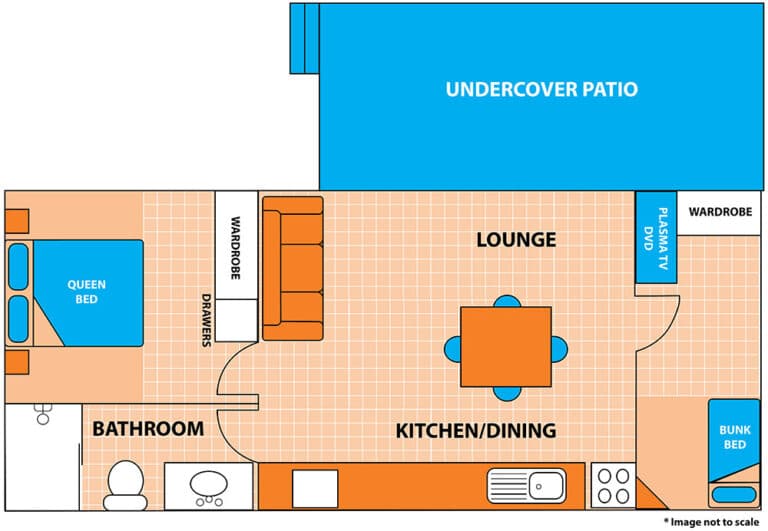 Floor plan of an Alfresco Holiday Cabin at Brisbane Holiday Village