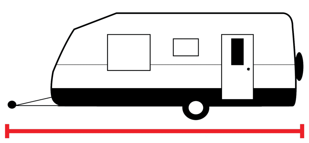 Single axle caravan icon with measurement line